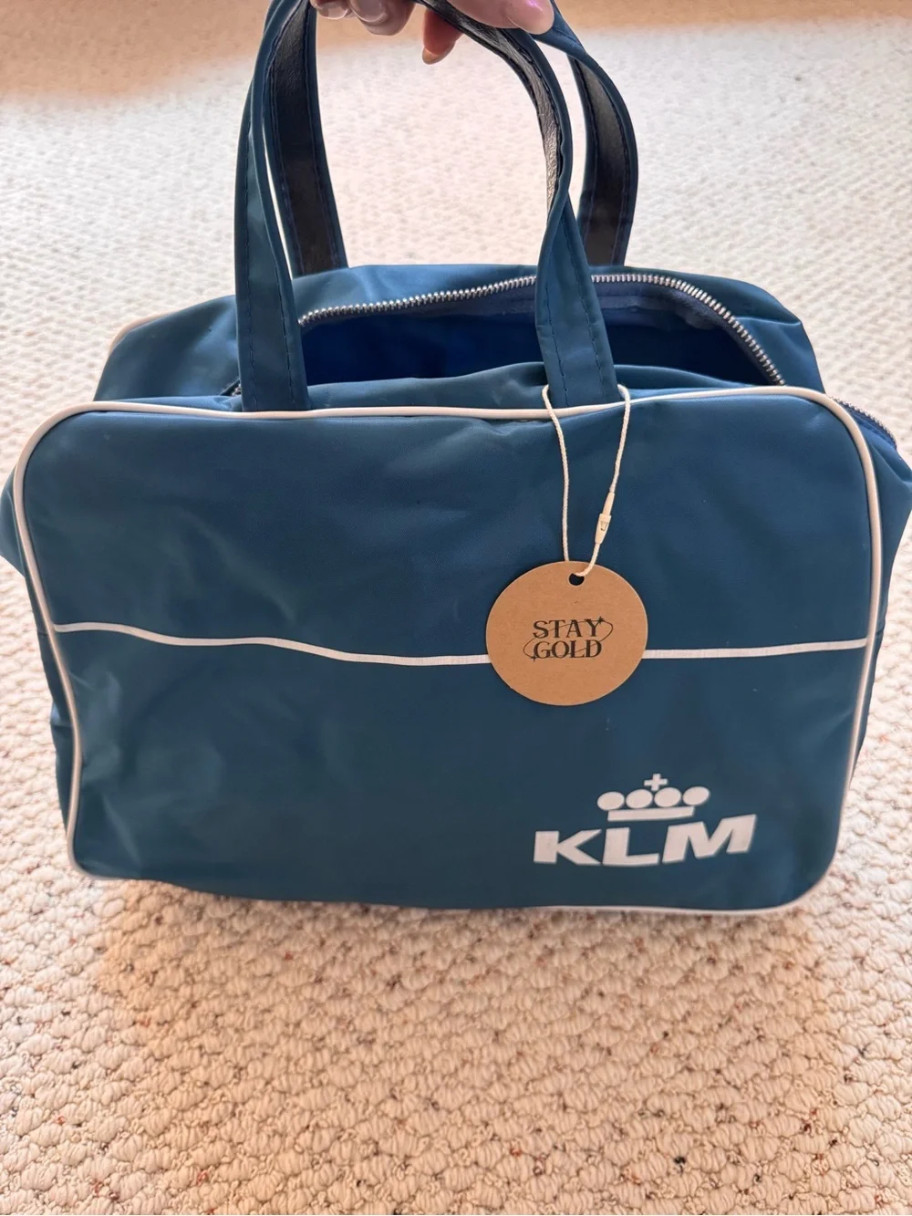 Vintage 60/70s KLM Airline Blue Travel Tote Bag - Classic Airline Logo 0162